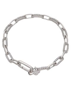 New Sterling Silver 7.5" Cubic Zirconia Paperclip Link Bracelet