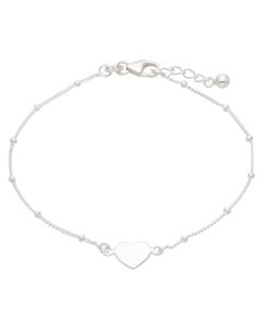New Sterling Silver Beaded Chain Heart Bracelet