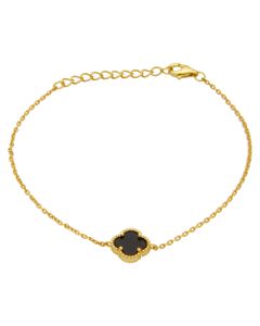 New Gold Plated Silver 7" Black Onyx Clover Petal Bracelet