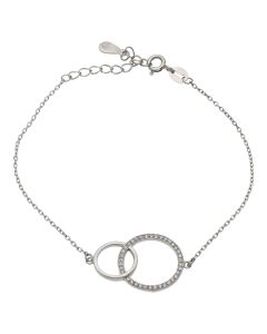 New Sterling Silver Cubic Zirconia Linked Double Circle Bracelet