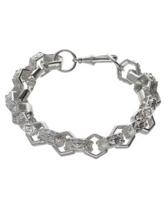 New Sterling Silver 10" Patterned Hexagon Belcher Bracelet 54g