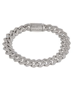 New Sterling Silver Cubic Zirconia 8.5" Cuban Curb Bracelet 46g