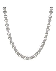 New Sterling Silver 20" Cubic Zirconia & Patterned Belcher Chain