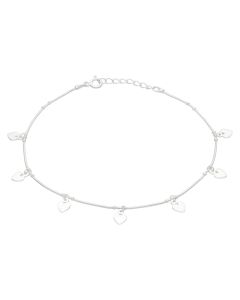 New Sterling Silver Adjustable 8.5" - 9.5" Drop Heart Anklet