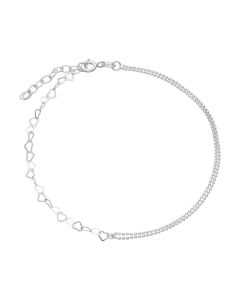 New Sterling Silver 10" Hearts & Bead Link Anklet