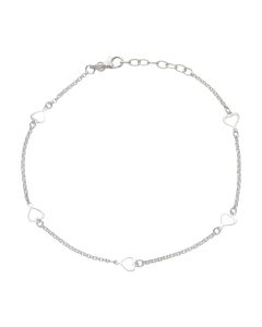 New Sterling Silver Rolo Link & Hearts Anklet