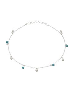New Sterling Silver 9.5" Turquoise & Pearl Beaded Anklet