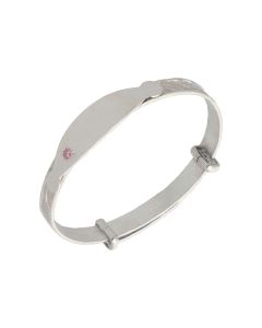 New Sterling Silver Pink Cubic Zirconia Baby Identity Bangle