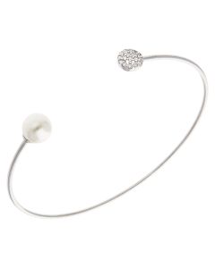 New Sterling Silver Cubic Zirconia Circle & Pearl Torque Bangle