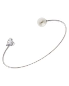New Sterling Silver Cubic Zirconia Heart & Pearl Torque Bangle