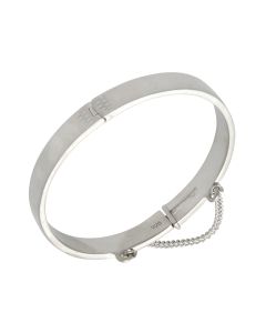 New Sterling Silver Childs Solid Hinged Bangle & Safety Chain