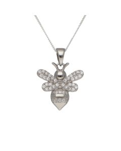 New Sterling Silver Cubic Zirconia Bee Pendant & Chain Necklace