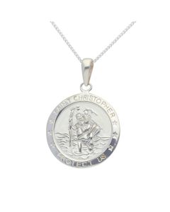New Sterling Silver Protect Us St Chistopher Pendant & Necklace