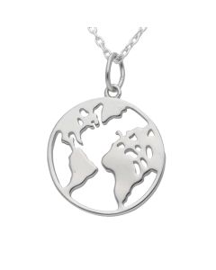 New Sterling Silver World Map Pendant & 18 Inch Chain Neckace