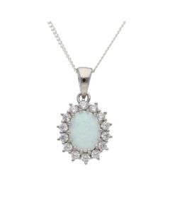 New Sterling Silver Cultured Opal & Cubic Zirconia & 18" Chain