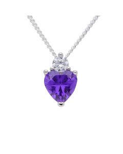 New Sterling Silver Purple Cubic Zirconia Heart & 18" Necklace