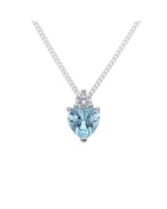 New Sterling Silver Aqua Cubic Zirconia Heart & 18" Necklace