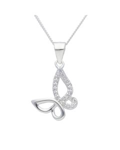New Sterling Silver Cubic Zirconia Butterfly & 18" Necklace