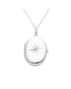 New Sterling Silver Gem Set Oval Locket & 18" Chain Necklace