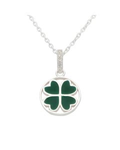 New Sterling Silver Green Four-Leaf Clover Pendant & 18" Chain