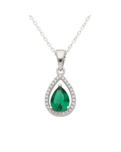 New Sterling Silver Green Cubic Zirconia Pendant & 18" Necklace