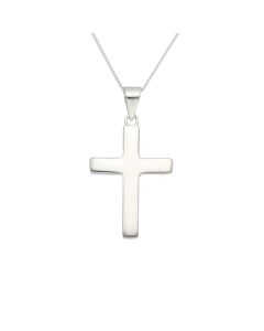 New Sterling Silver Polished Solid Cross Pendant & 18" Necklace