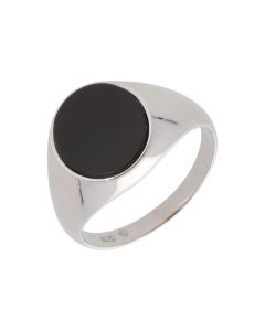New Sterling Silver Oval Black Onyx Signet Ring