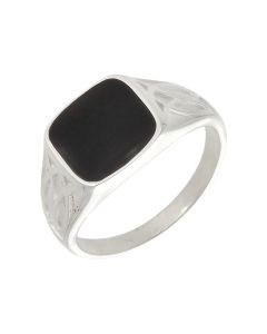 New Sterling Silver Black Enamel Gents Signet Ring