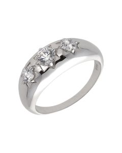 New Sterling Silver Cubic Zirconia 3 Stone Star Gents Ring