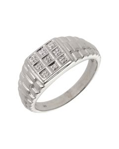 New Sterling Silver Diamond Set Square Gents Ring