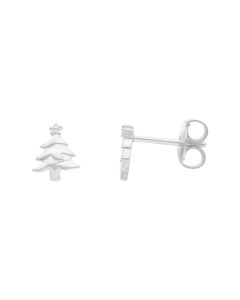 New Sterling Silver Cubic Zirconia Christmas Tree Stud Earrings