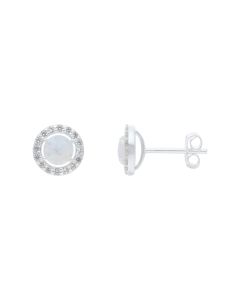 New Sterling Silver Cubic Zirconia & Cultured Opal Stud Earrings