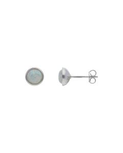 New Sterling Silver Cultured Opal Round Stud Earrings