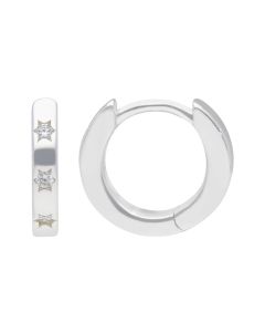 New Sterling Silver Stone Set Star 10mm Huggie Hoop Earrings