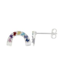 New Sterling Silver Cubic Zirconia Rainbow Stud Earrings