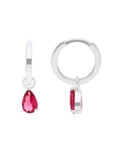 New Sterling Silver Red Gemstone 12mm Huggie Hoop Earrings