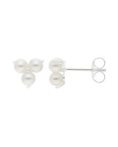 New Sterling Silver Simulated Pearl Trilogy Stud Earrings