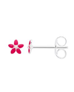 New Sterling Silver Pink Enamel Flower Stud Earrings