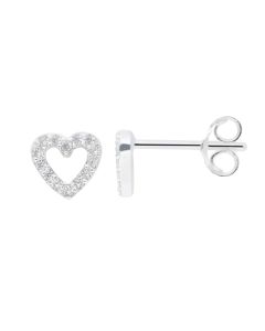 New Sterling Siver Cubic Zirconia Open Heart Small Stud Earring