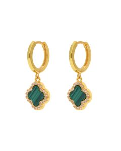 New Gold Plated Sterling Silver Malachite Petal Hoop Earrings