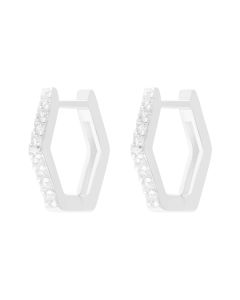 New Sterling Silver Cubic Zirconia Hex Huggie Earrings