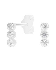New Sterling Silver Cubic Zirconia Trilogy Stud Earrings