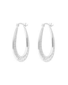 New Sterling Silver Oval Greek Key Hoop Earrings