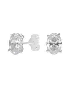 New Sterling Silver Cubic Zirconia Oval Stud Earrings
