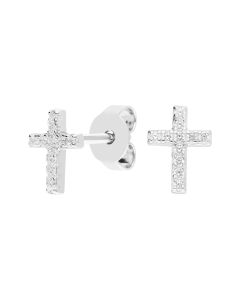 New Sterling Silver Cubic Zirconia Cross Stud Earrings