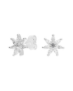 New Sterling Silver Cubic Zirconia Flower Stud Earrings