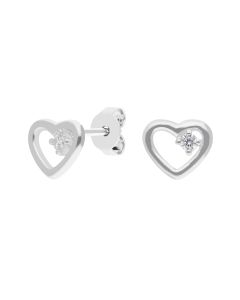 New Sterling Silver Cubic Zirconia Heart Stud Earrings
