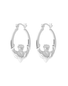 New Sterling Silver Large Claddagh Creole Hoop Earrings