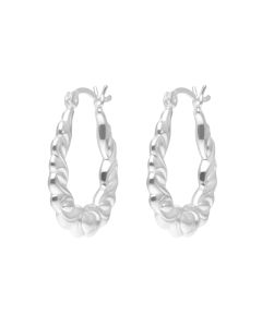 New Sterling Silver Fancy Heart Pattern Creole Hoop Earrings