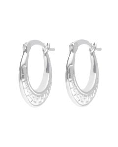 New Sterling Silver Oval Greek Patterned Hoop Earrings